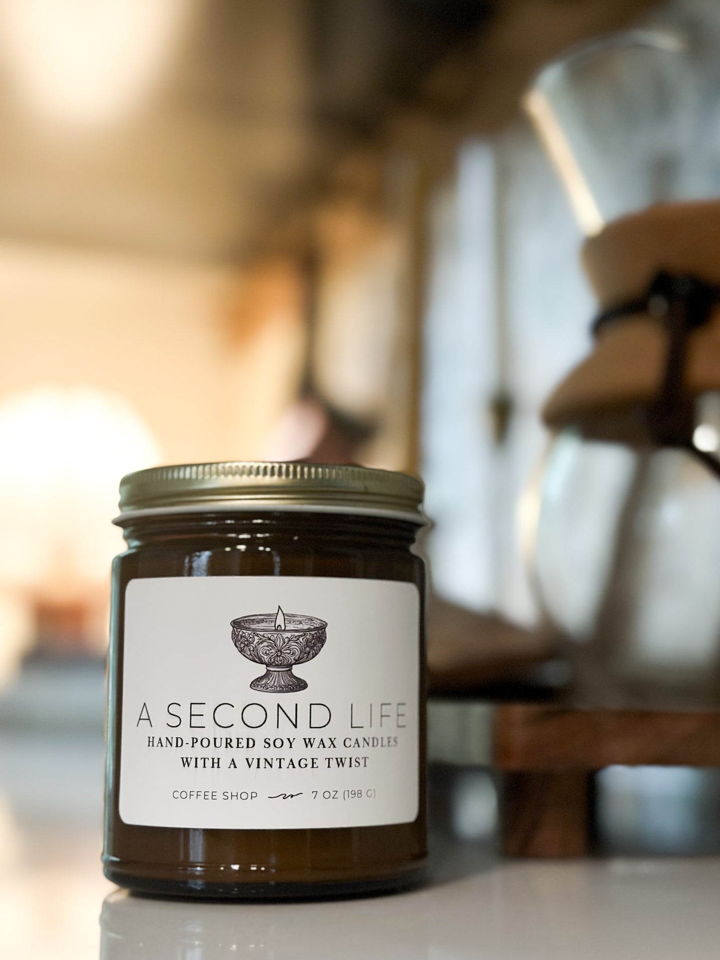 A Second Life Original Soy Candle – 7oz Amber Jar with Logo