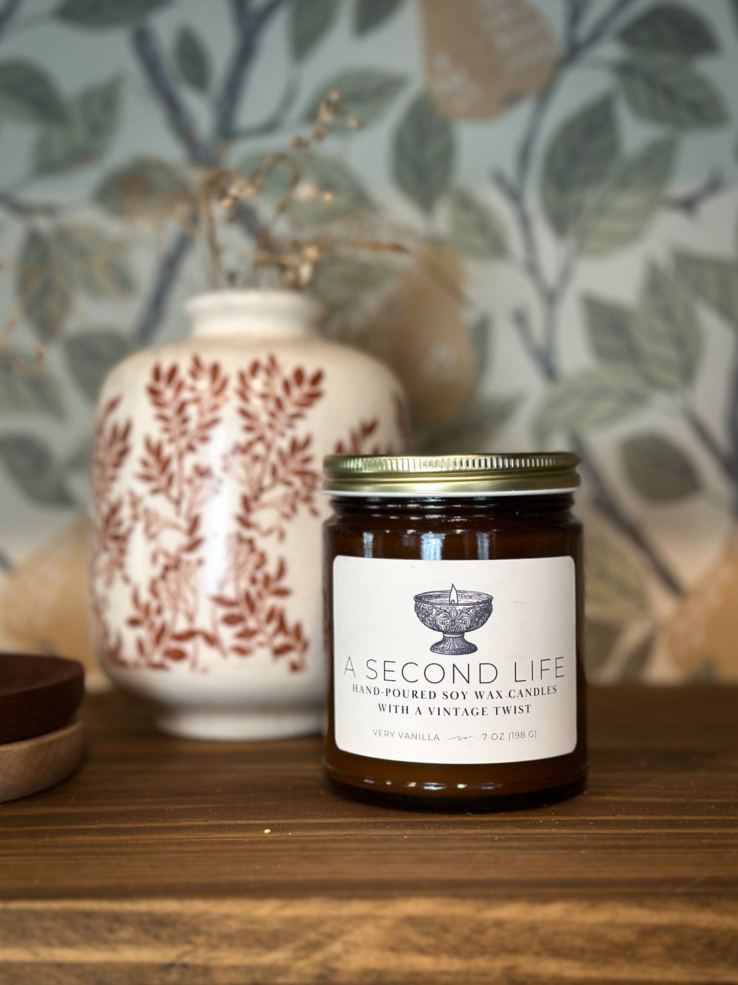 A Second Life Original Soy Candle – 7oz Amber Jar with Logo