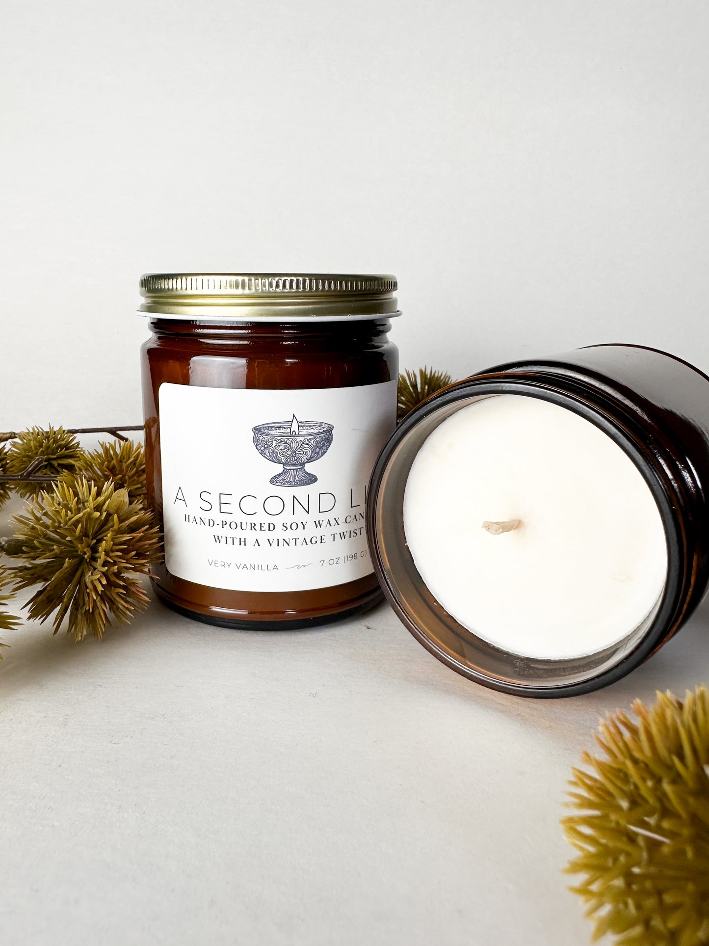 A Second Life Original Soy Candle – 7oz Amber Jar with Logo
