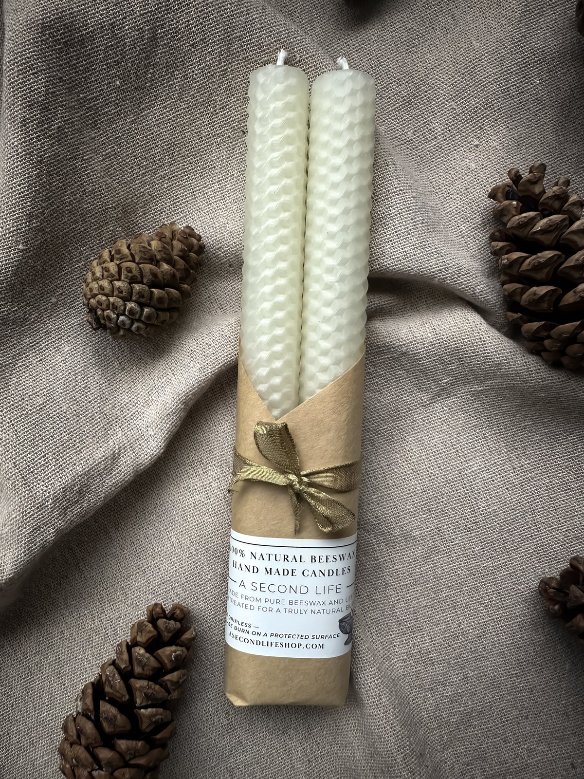 100% Natural White Beeswax Taper Candles – Limited Edition - Set of Two