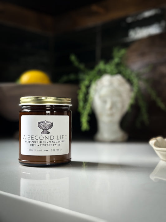 A Second Life Original Soy Candle – 7oz Amber Jar with Logo