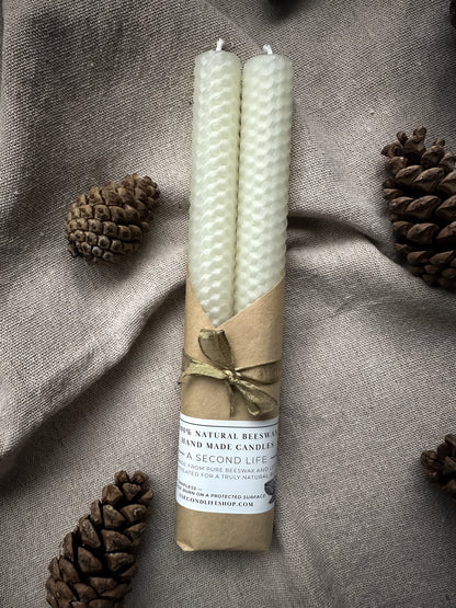 100% Natural White Beeswax Taper Candles – Limited Edition - Set of Two
