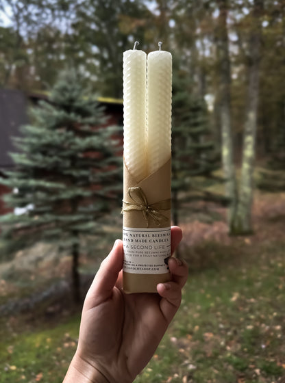 100% Natural White Beeswax Taper Candles – Limited Edition - Set of Two